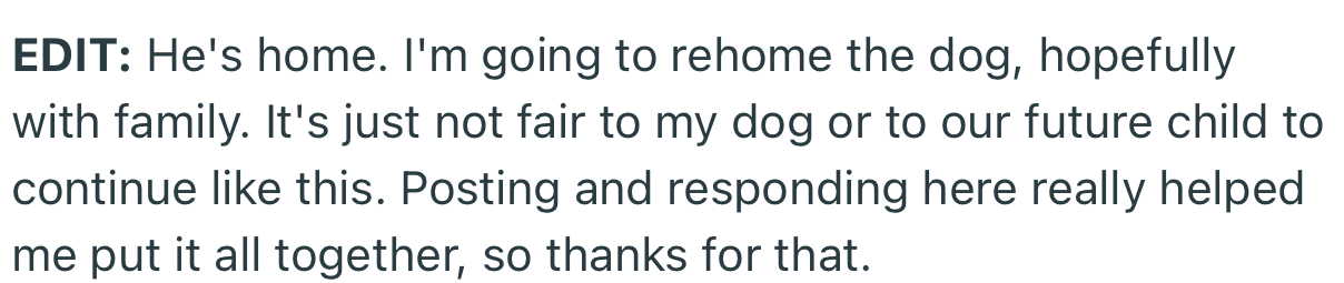 In the end, OP decided to re-home the dog