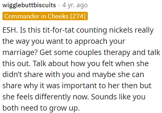 Both of them need to mature and communicate openly.