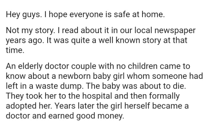 The Baby Was Rescued and Is Now a Doctor Earning Good Money