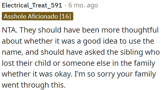 It is unthoughtful to use the name without asking the family affected.