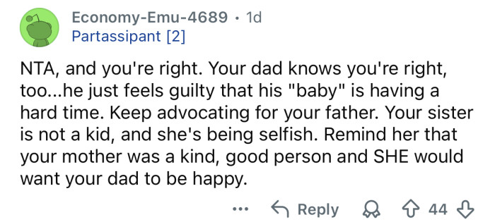 “Keep advocating for your father.”