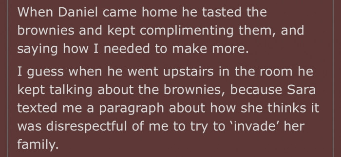 Daniel was instantly obsessed with OP's brownies and made it pretty obvious.