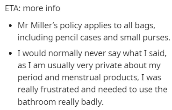 OP provided more info after reading the comments on her post