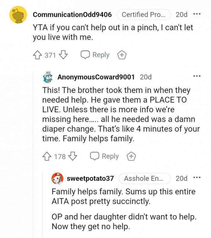 The brother took them in when they needed help