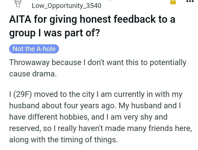 The OP begins her story