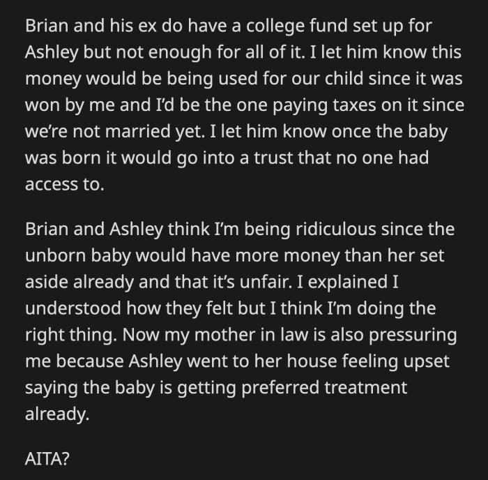 She walked into the house while they were discussing what to do with the money and didn't like what she heard