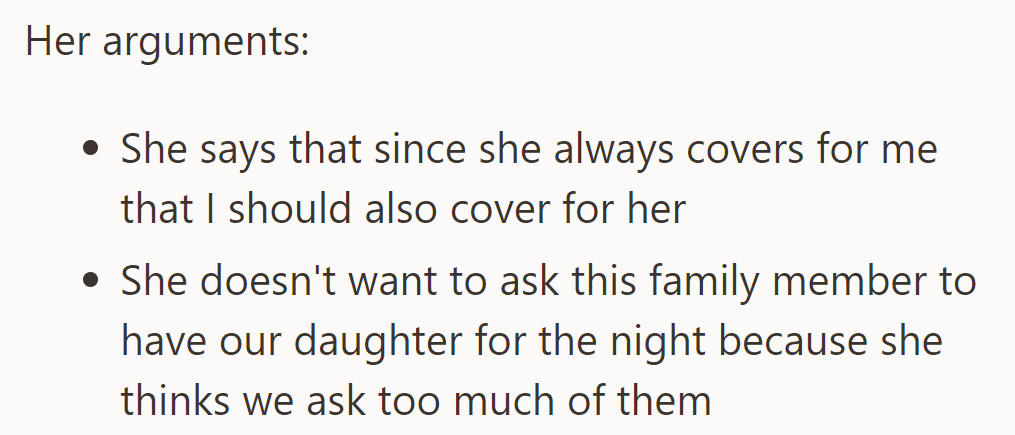 She wants reciprocity but hesitates to ask the family member for overnight care.
