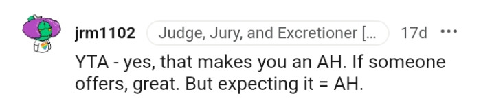 Expecting it makes the OP the AH