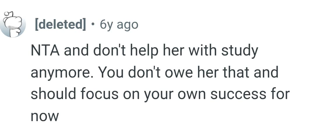 The OP doesn't owe her anything