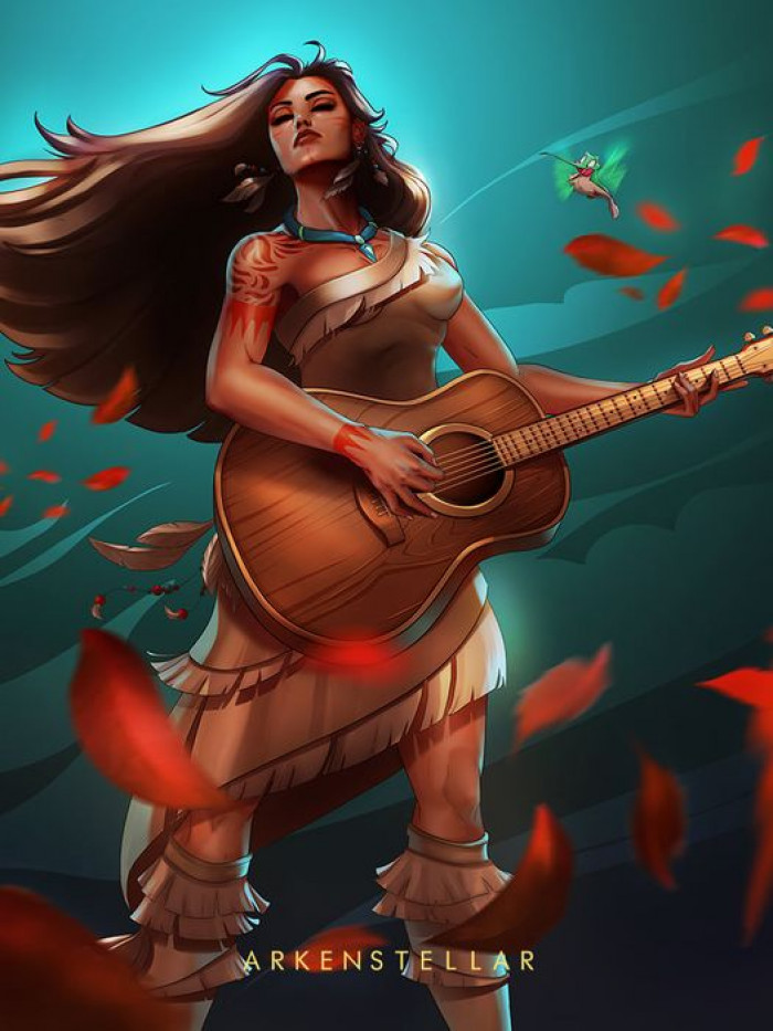 9. Here is the rock star guitar playing princess, Pocahontas