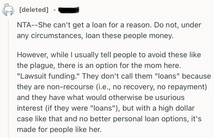 “NTA--She can't get a loan for a reason. Do not, under any circumstances, loan these people money.”