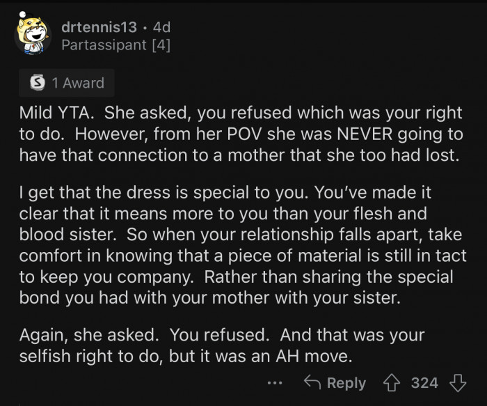 OP could have helped offer her sister something similar to what she had.