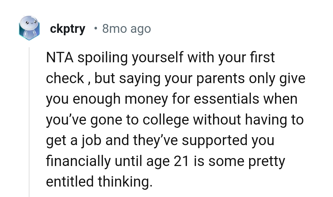 The OP Says Her Parents Only Give Her Enough Money for Essentials