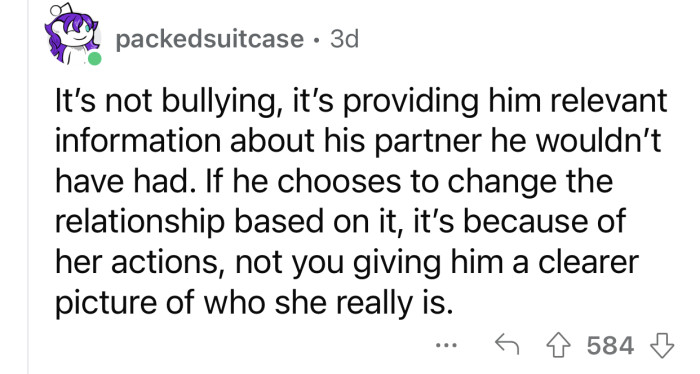 OP provided her roommate with valuable information about his partner.