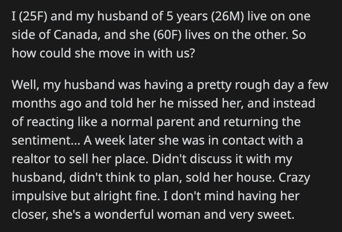 OP says there was no need for this since her MIL is retired and lives off disability checks.