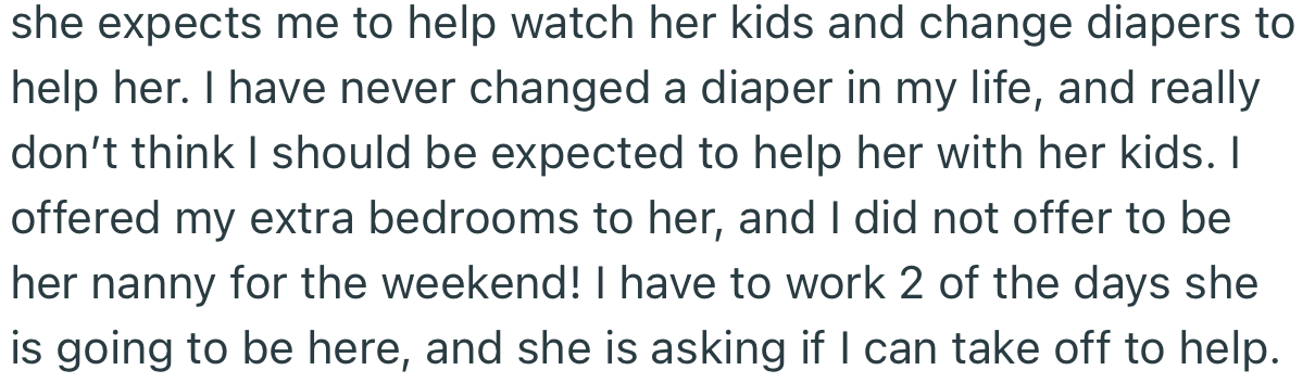 OP’s friend wants them to take time off work to help babysit her kids