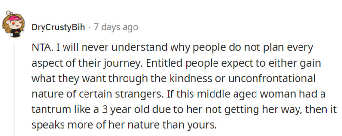 Speaks more about her character than OP's.