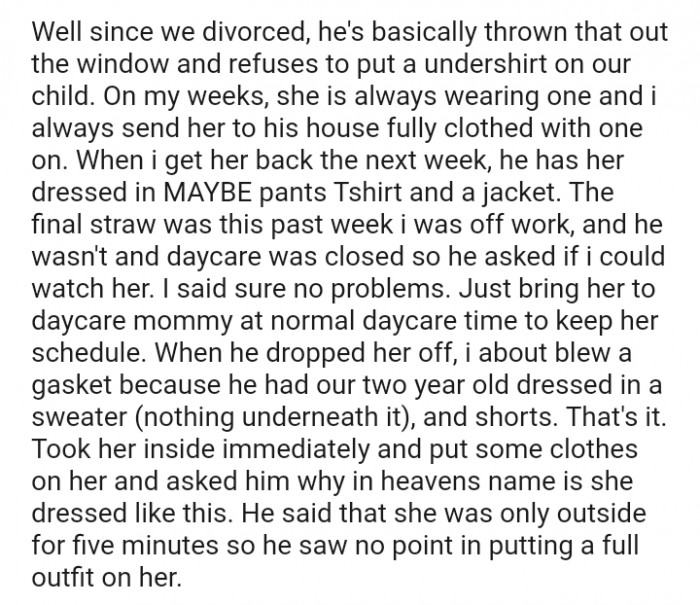 Just bring her to daycare, Mommy, at normal daycare time to keep her schedule