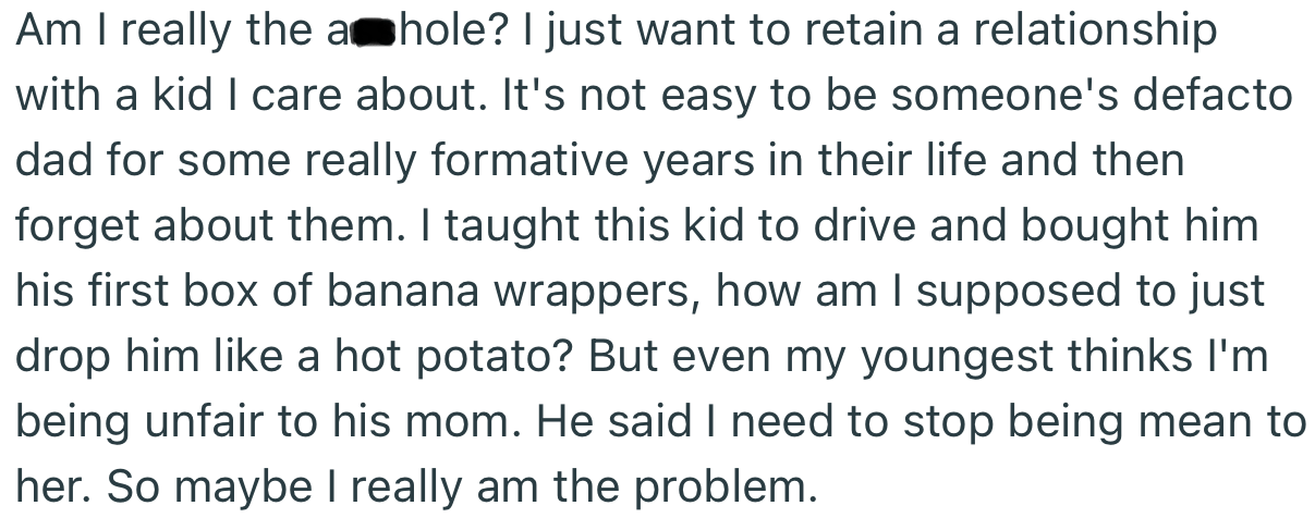 OP is eager to remain in his former stepson’s life regardless of what his ex-wife thinks