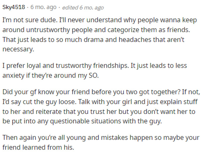Honestly, OP's biggest issue here is that he is keeping an untrustworthy friend around and allowing him to hang out with his girlfriend alone.
