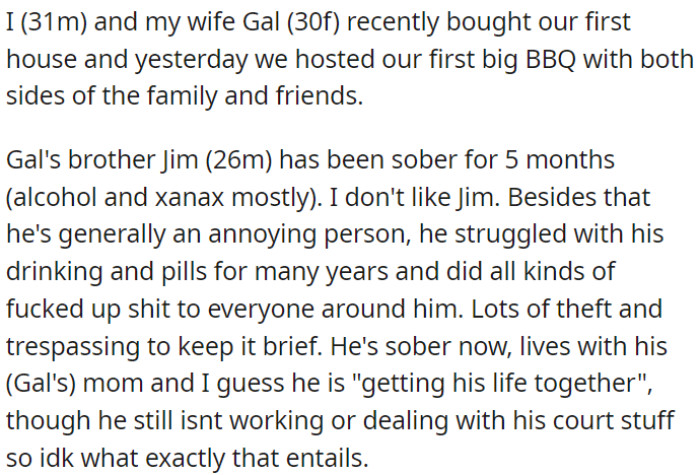 OP and his wife recently had a big BBQ at their new house with both sides of the family and friends