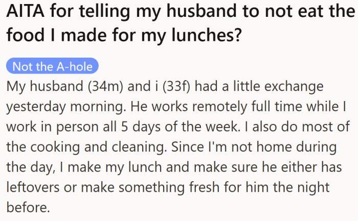 She handles most of the cooking and cleaning—and still makes sure her husband has meals ready, even when she’s at the office all week.