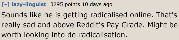 People suspect that the original poster's husband is being radicalized.