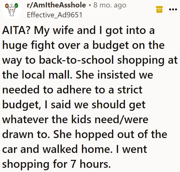 The OP tells the community that he and his wife had a huge fight over the budget for their kids' schooling.