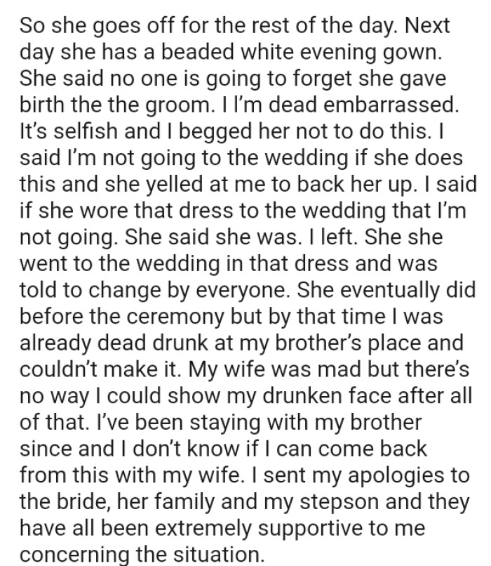 She went to the wedding in that dress and was told to change by everyone