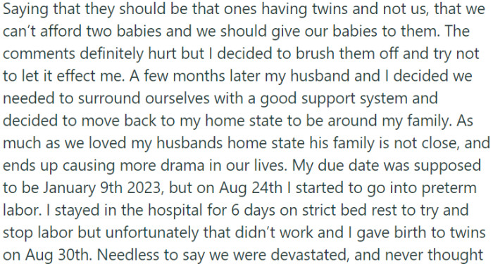 OP and her husband faced hurtful comments from the husband's younger brother and his girlfriend