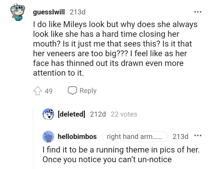This Redditor notices that Miley Cyrus has a hard time closing her mouth
