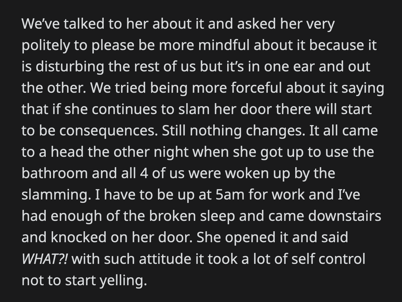 OP and her husband kept their promise. They took Maggie's door off its hinges and replaced it with a privacy curtain while their daughter was in school.