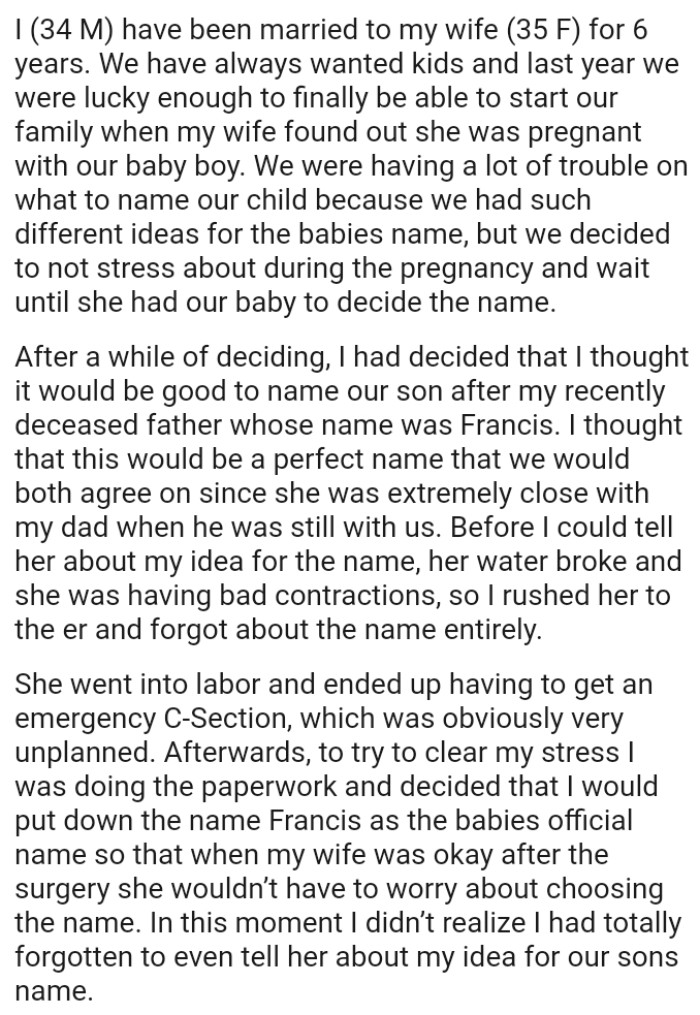 OP thought this would be a perfect name since his wife was extremely close with his dad