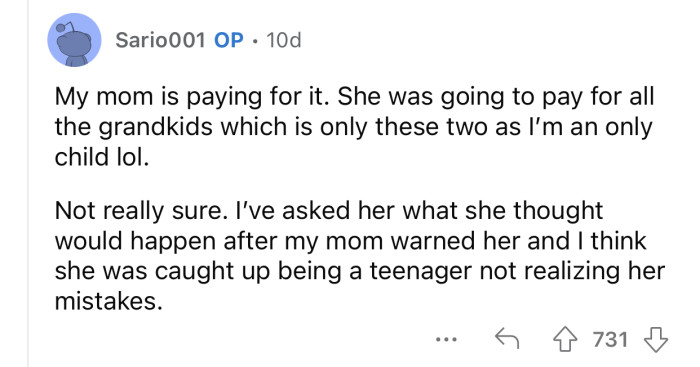 OP's mom planned to finance all of her grandkids' education.