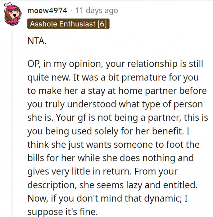 15. OP's offer for her to stay at home might have been a little too premature.