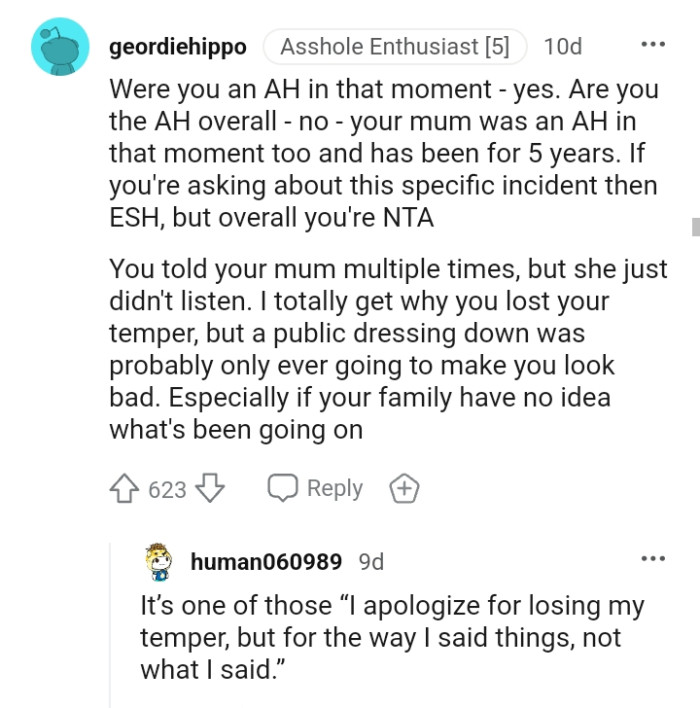 A public dressing down made the OP look bad