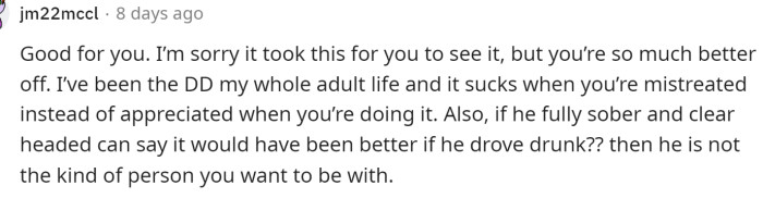 People were pleased that they broke up. Everyone could see how toxic this man was just from this one situation, and the commenters were supportive of her decision to end the relationship.