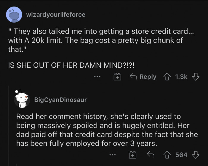 OP is apparently used to being spoiled by her family.