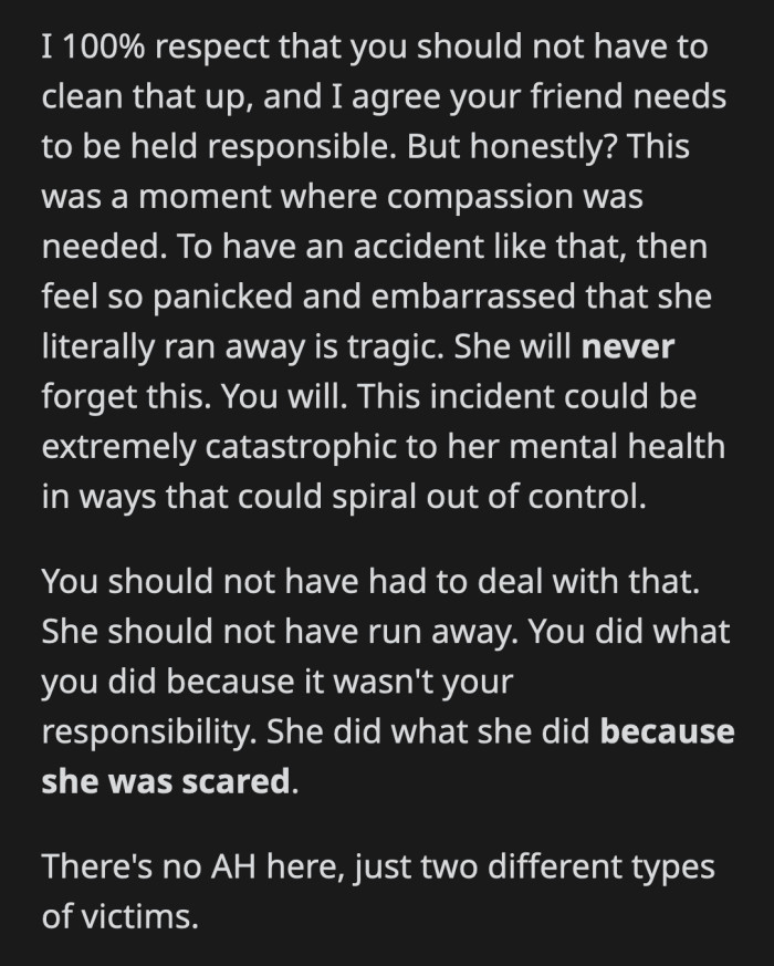 They Understand Why OP and Her Friends Didn't Want to Clean Up After Anne, but Anne Was Probably Too Scared by What Happened to Tell Them About It