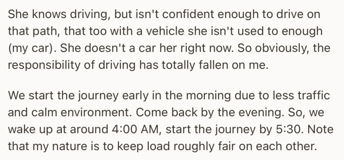OP usually drives when they travel to the temple because his girlfriend isn’t confident about the route