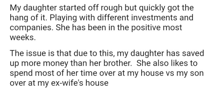 The OP's daughter has saved up more money than her brother