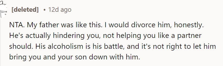 Divorcing might actually be the best option here after everything they've been through.