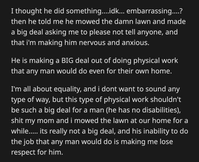 Is mowing someone's lawn for some money over the summer an embarrassing ordeal?