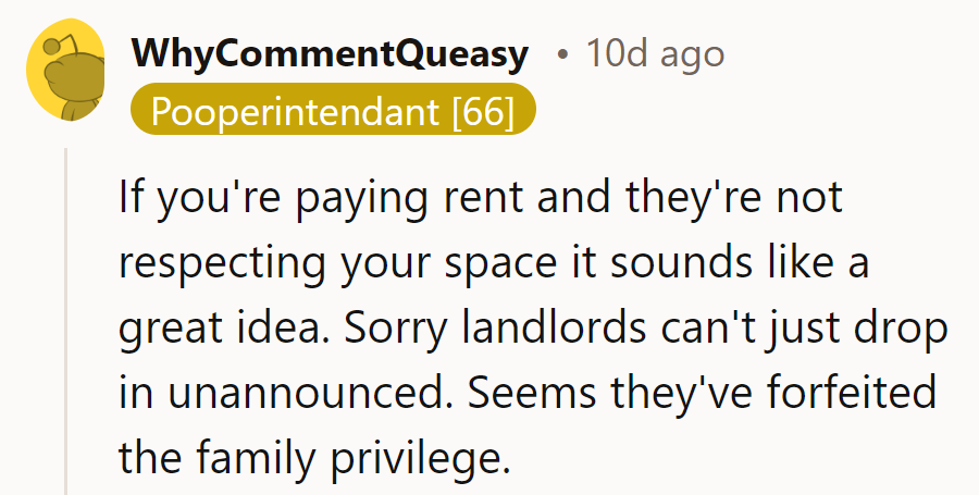 Renters' rights: 1, Surprise visits: 0. Looks like they're learning the hard way about landlord etiquette.