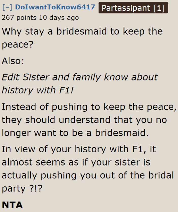 The OP's family need to be more understanding of her.