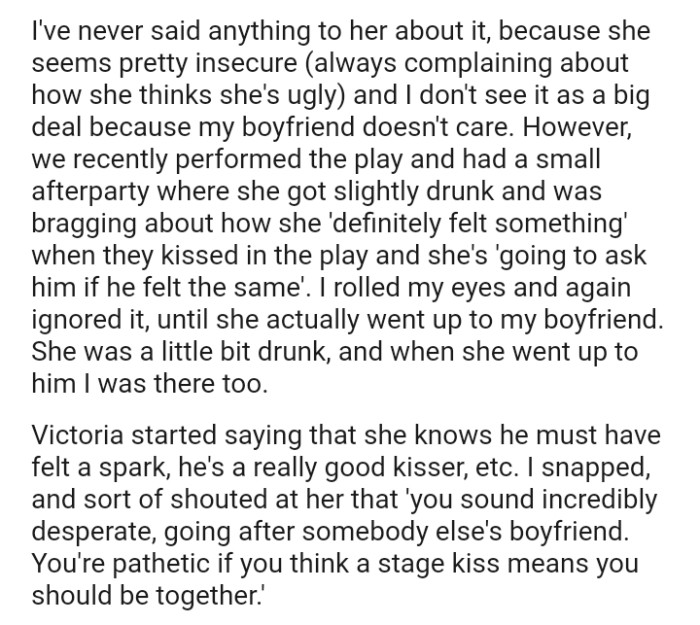 They performed the play and had a small after-party where she got slightly drunk