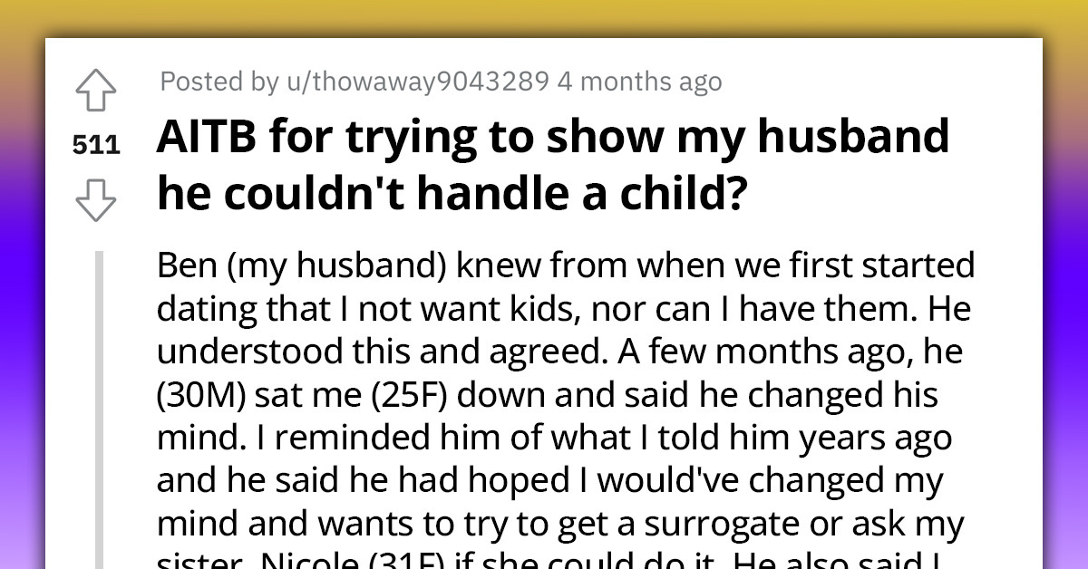 Man Fails Hilarious Kid-Test From Wife After Reneging On Their Child-Free Marriage Agreement