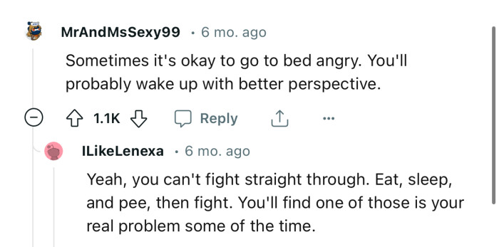 “Sometimes it's okay to go to bed angry.”