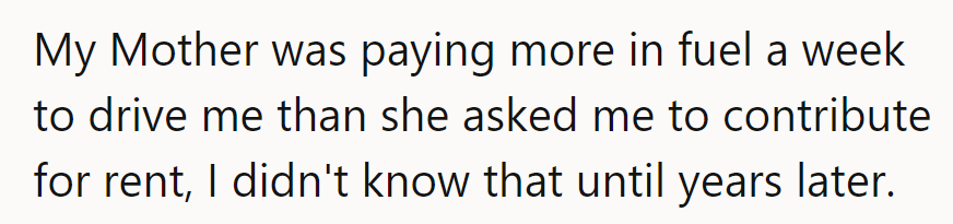 Talk about a fuel for thought! Turns out, Mom's wheels were burning more cash than rent!