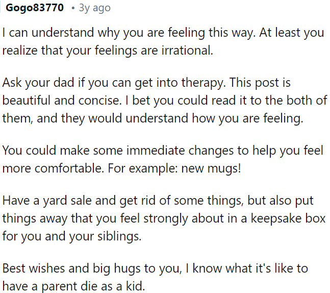 OP should consider therapy or share her thoughts with her dad.